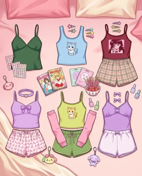 Kawaii Pastel Anime Sleepover Group Portrait 4