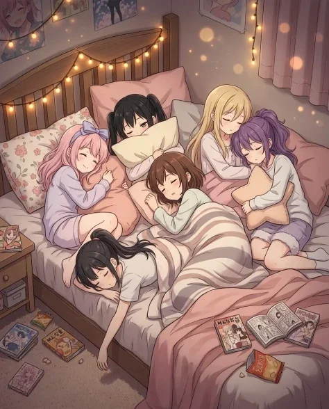 Kawaii Pastel Anime Sleepover Group Portrait 7