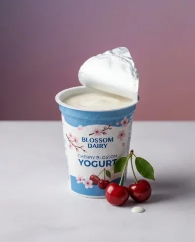 Dynamic Dairy Product Photography with Fruit Splash 7 — Nano Banana AI Prompt: High-end commercial product photograph of three cherry yogurt cups in a dynamic...