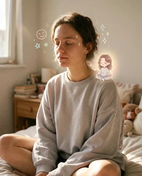 Cozy Meditation Scene with Chibi Self Doodles 1