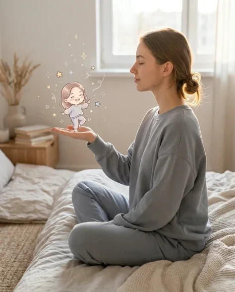 Cozy Meditation Scene with Chibi Self Doodles 3
