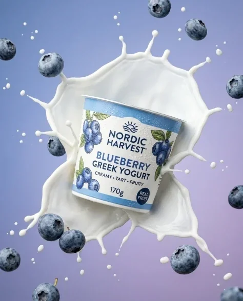 Dynamic Blueberry Yogurt Product Photography 1