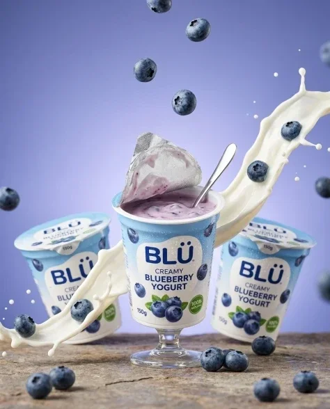 Dynamic Blueberry Yogurt Product Photography 6