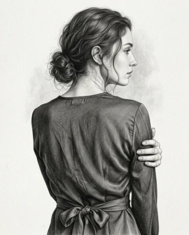 Ultra-Realistic Graphite Pencil Portrait Drawing 3 — Nano Banana AI Prompt: An ultra-realistic graphite pencil portrait of a woman from a three-quarter back...