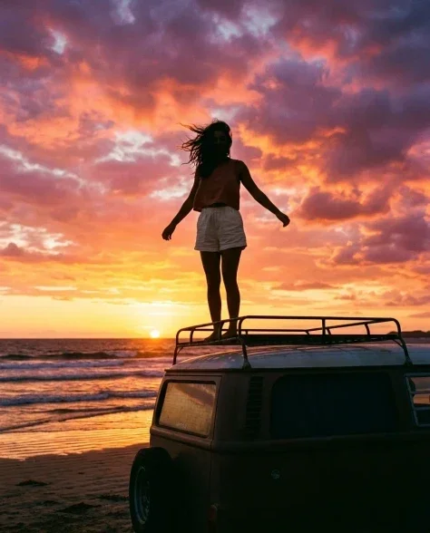 Cinematic Beach Vintage Van Portrait 7