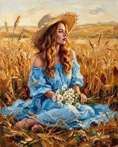 Impasto Oil Painting Golden Field Portrait 4