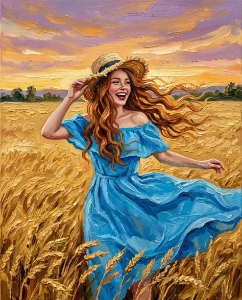 Impasto Oil Painting Golden Field Portrait 5
