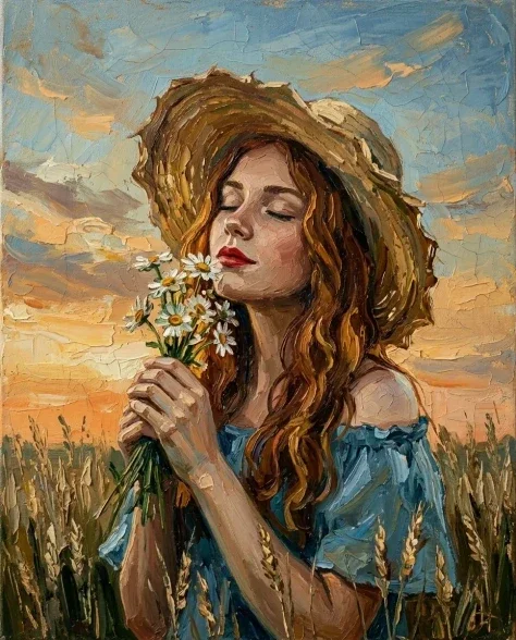 Impasto Oil Painting Golden Field Portrait 6