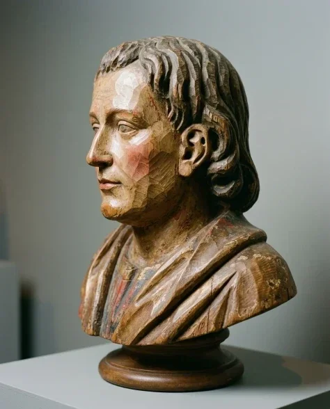 Polychrome Carved Wooden Sculpture Portrait Bust 2
