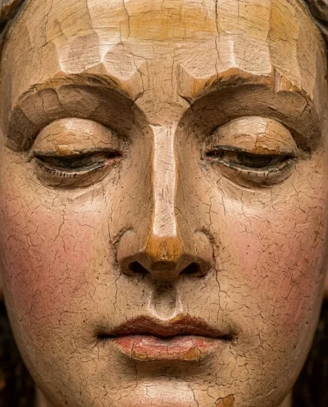 Polychrome Carved Wooden Sculpture Portrait Bust 3