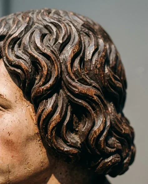 Polychrome Carved Wooden Sculpture Portrait Bust 5