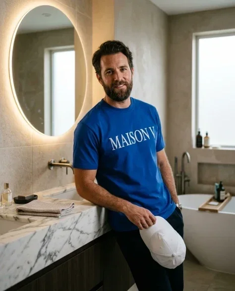Luxury Bathroom Lifestyle Portrait with Designer Tee 1