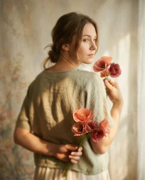 Soft Artistic Portrait with Flowers and Dreamy Blur 4