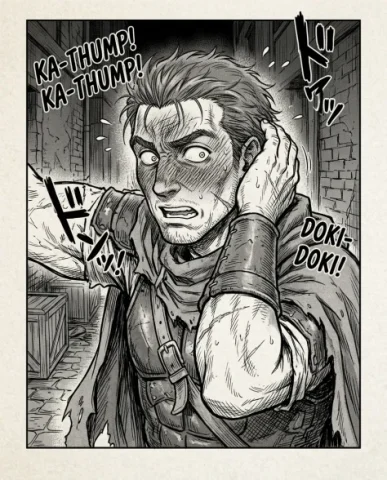 Four-Panel Manga Fantasy Alleyway Encounter 4 — Nano Banana AI Prompt: His scarred face which was so menacing before now shows a co mpletely different...