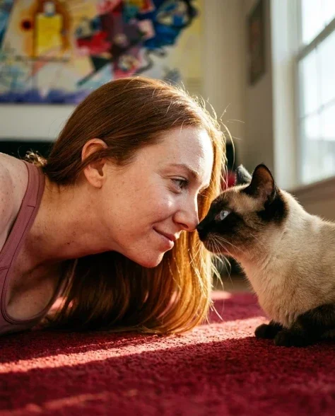 Photorealistic Portrait with Abstract Painted Wall and Cat 2