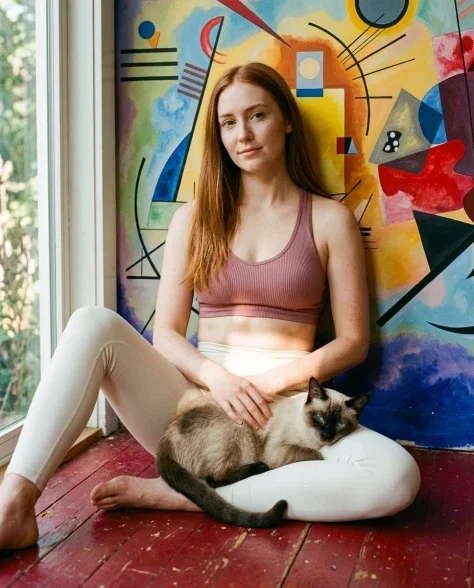 Photorealistic Portrait with Abstract Painted Wall and Cat 3