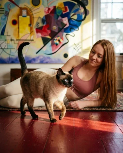 Photorealistic Portrait with Abstract Painted Wall and Cat 4