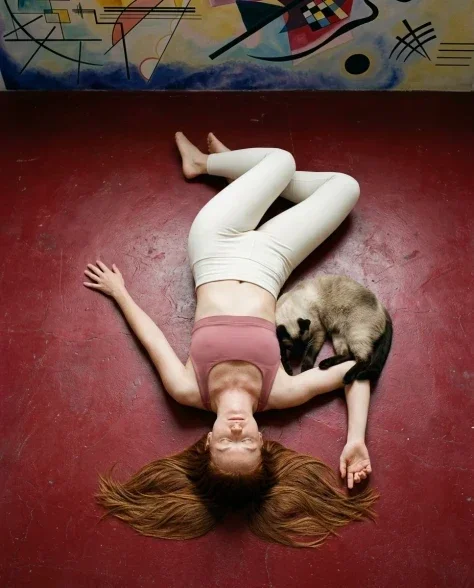 Photorealistic Portrait with Abstract Painted Wall and Cat 5