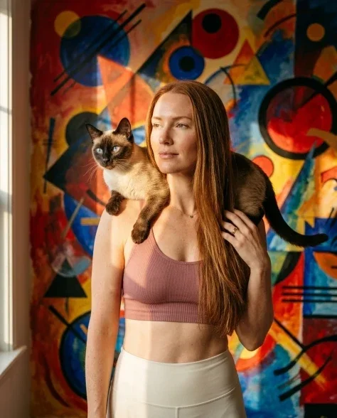 Photorealistic Portrait with Abstract Painted Wall and Cat 6