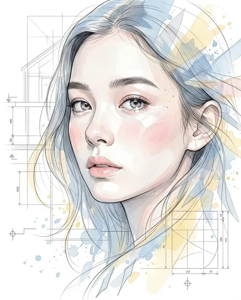 Illustrative Realism Portrait with Watercolor and Ink 1
