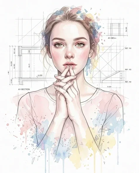 Illustrative Realism Portrait with Watercolor and Ink 4
