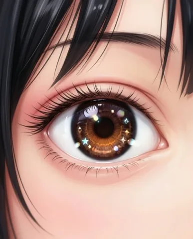 Anime Idol Selfie with Social Media UI Overlay 6 — Nano Banana AI Prompt: Her large round chestnut-brown eyes gaze into the middle distance with a soft wi...