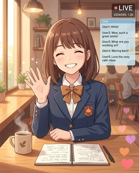 Anime Girl Streaming Screen with Café Background 3