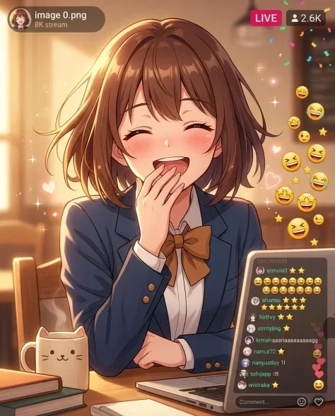 Anime Girl Streaming Screen with Café Background 5