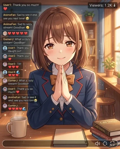 Anime Girl Streaming Screen with Café Background 7