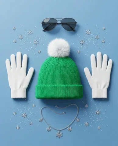Stylized 3D Cartoon Character in Winter Streetwear 6 — Nano Banana AI Prompt: To the left and right: the pair of clean white gloves positioned palm-up showing...