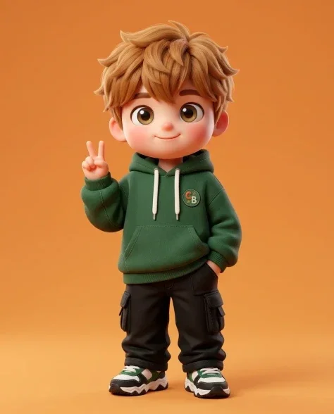 Stylized 3D Chibi Boy Character with Peace Sign 1