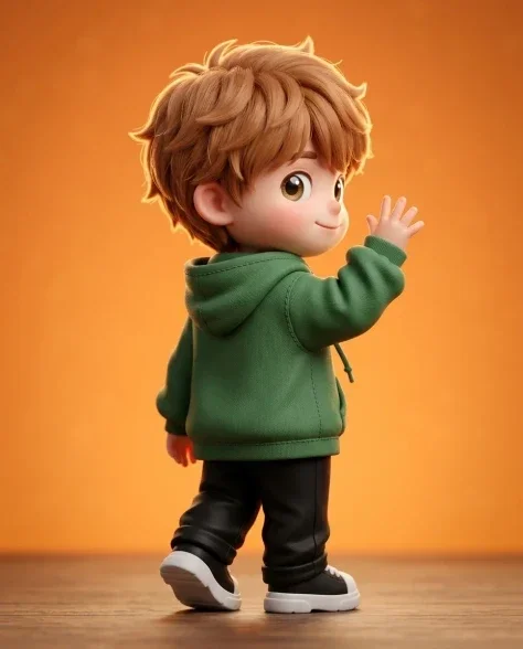 Stylized 3D Chibi Boy Character with Peace Sign 5