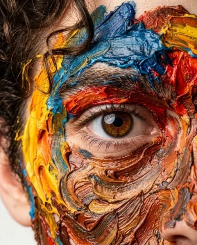Hyper-Realistic Abstract Oil Portrait of a Young Man 3 — Nano Banana AI Prompt: The iris is rendered with photographic precision — warm brown with concentric to...