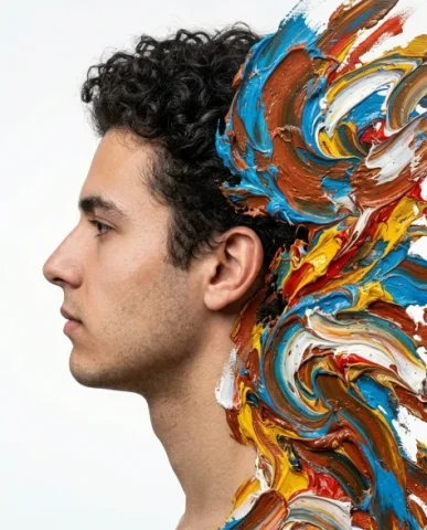 Hyper-Realistic Abstract Oil Portrait of a Young Man 5 — Nano Banana AI Prompt: The profile of his face is rendered with striking photorealistic clarity — the l...