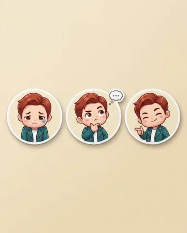 Ultra-Realistic 3D Chibi Sticker Set 5 — Nano Banana AI Prompt: The peace sign sticker is the one being peeled — the top-right corner curls upwa...
