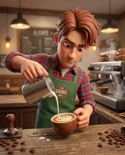 3D Rendered Barista Character in Cozy Coffee Shop 3
