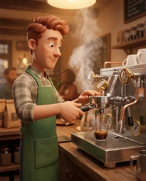 3D Rendered Barista Character in Cozy Coffee Shop 5