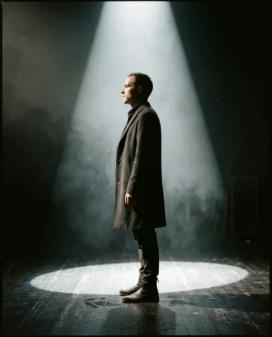 Dramatic Spotlight Portrait in Total Darkness 5 — Nano Banana AI Prompt: The overhead spotlight creates a dramatic effect from this angle — the person's...