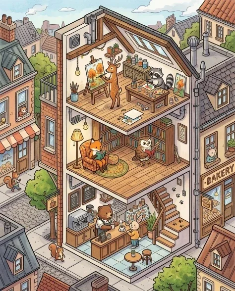 Isometric 2.5D Architectural Slice of Animal Community 1