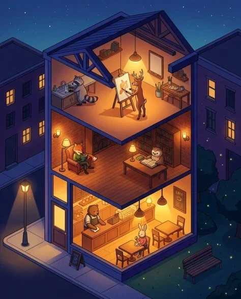 Isometric 2.5D Architectural Slice of Animal Community 7