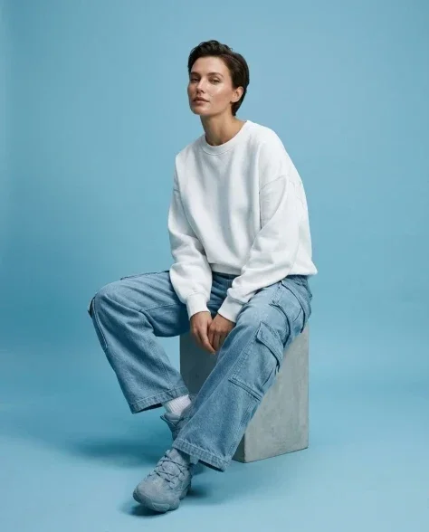 Minimalist Sky-Blue Streetwear Studio Portrait 1