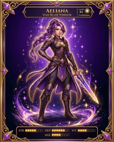 Character Card Visual from Profile Image 3 — Nano Banana AI Prompt: The character stands in a confident pose — weight shifted to one hip, one hand a...