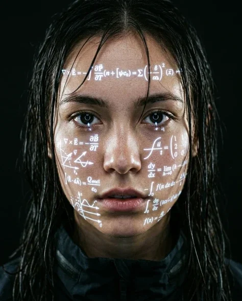 Cyberpunk Science Portrait with Projected Equations 2