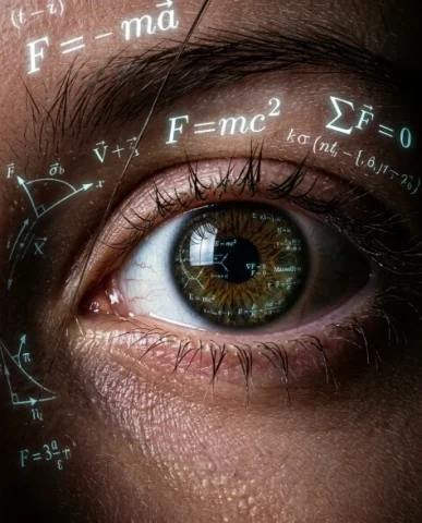 Cyberpunk Science Portrait with Projected Equations 3 — Nano Banana AI Prompt: The projection creates a futuristic holographic effect where equations appear be...