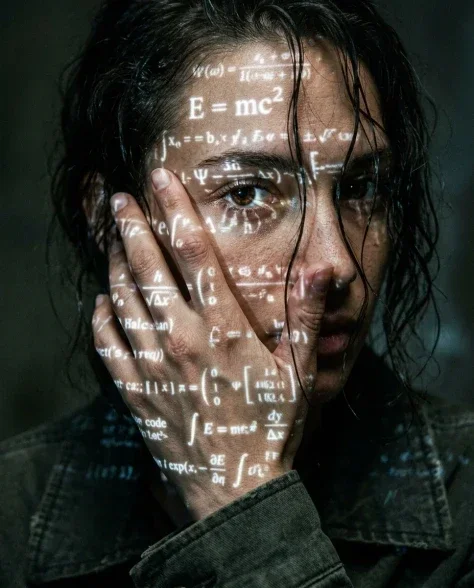Cyberpunk Science Portrait with Projected Equations 5