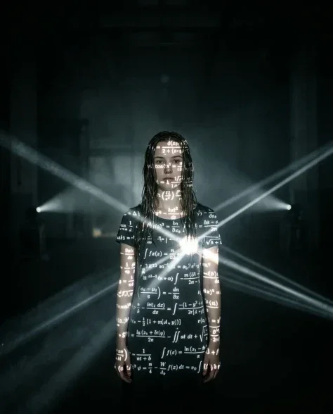 Cyberpunk Science Portrait with Projected Equations 7