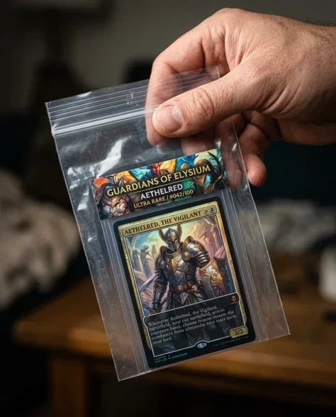 Collectible Card in Transparent Zip Bag Macro Shot 1