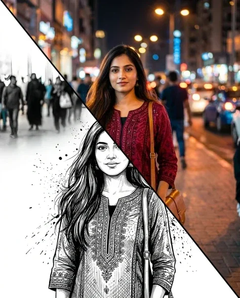 Split-Style Portrait Transformation Photo to Ink 1