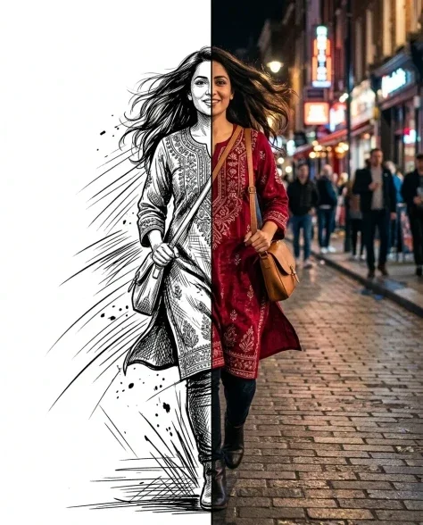 Split-Style Portrait Transformation Photo to Ink 3