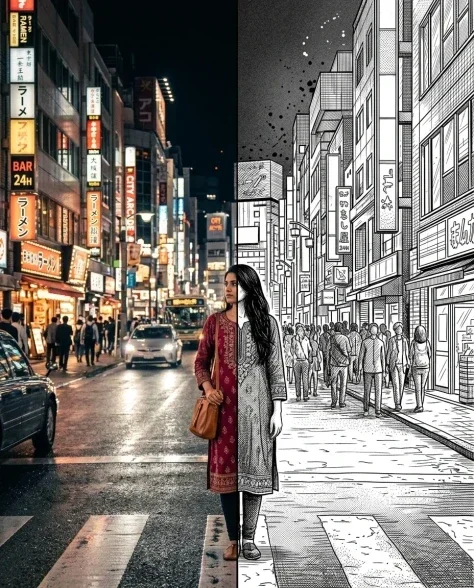 Split-Style Portrait Transformation Photo to Ink 5